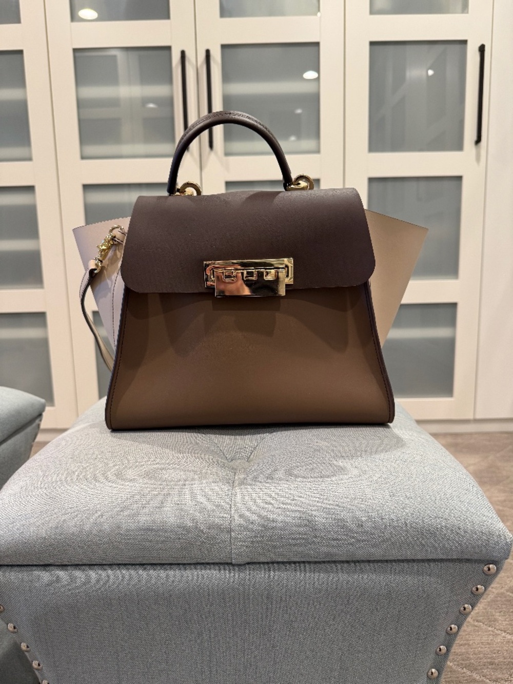 Zac Posen Eartha Flap Top Handle Crossbody Bag, Cream, Light Brown, Dark Brown